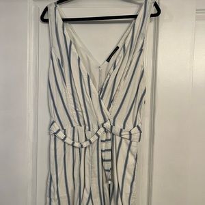 White and blue striped romper